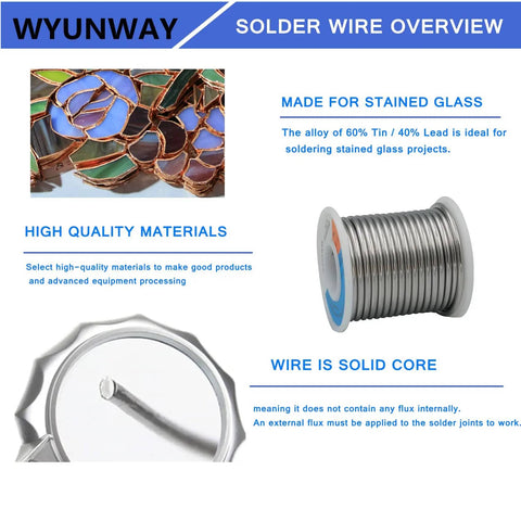 60/40 Tin Lead Solder Wire For Stained Glass Crafting, Flux Free, 1 Lb Spool, 1/8 Inch Diameter, smoke free, overview brochure