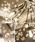 Close-up of Modern Firework Crystal Dandelion Chandelier Pendant Lighting detail, showing crystals and 19 light fixtures.