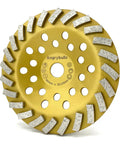 7 Inch Diamond Pro Grade Heavy Duty Concrete Grinding Cup Wheel For Polishing And Cleaning Stone Surfaces Cement Marble Granite Rock And Masonry Including Thinset Removal On Angle Grinder Disc With Universal 7/8 Inch To 5/8 Inch Arbor front view