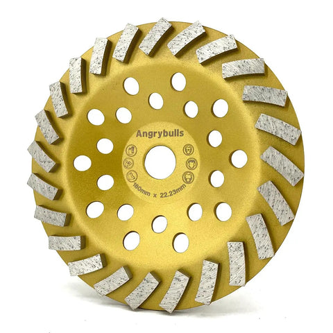 7 Inch Diamond Pro Grade Heavy Duty Concrete Grinding Cup Wheel For Polishing And Cleaning Stone Surfaces Cement Marble Granite Rock And Masonry Including Thinset Removal On Angle Grinder Disc With Universal 7/8 Inch To 5/8 Inch Arbor front view