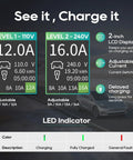 Portable Level One and Level Two EV Charger for Teslas and Other EVs with 240 Volt 16 Amp NEMA Six Twenty Home Charging Option