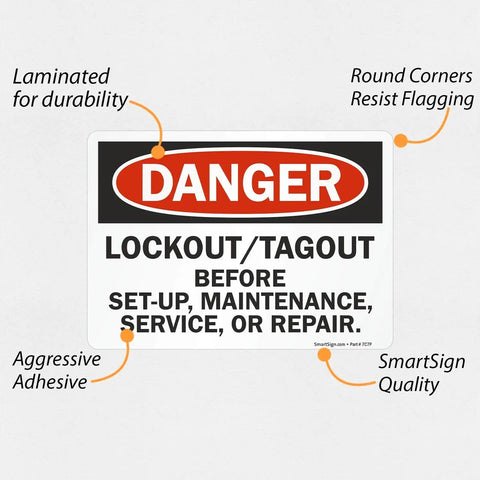 Danger Lockout Tagout Before Setup And Service Label 5 By 7 Inch Laminated Vinyl Weatherproof Mar Resistant And Easy To Clean Job Site Ready Industrial Safety Sticker For Lockout Procedures And Compliance