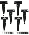 Light Duty T Strap Hinges for Barn Doors and Gates 4 Inch Black Wrought Iron Rustproof 6 Pack with screws