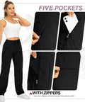 Model wearing Women's Hiking Cargo Pants With Quick Dry Fabric And UPF 50 Protection showing deep five-pocket design with zippers