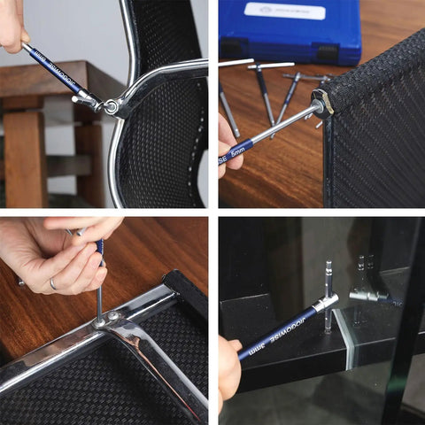 10 Piece Metric 3 Way T Type Hex Wrench Set With Sliding Top And Detent Ball Lock Converts To L Shape for chair assembly