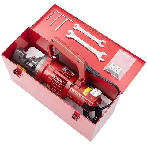 Beast 1250W Electric Hydraulic Rebar Cutter RC 20 with stainless steel box, wrenches, and blades for fast 3 second cuts.