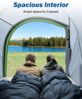 View from inside Five Foot Pickup Truck Tent 2.0 Double Layer Waterproof PU2000MM with Rainfly, two people visible