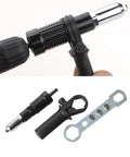 Pop Rivet Gun Adapter Kit With Four Head Sizes 2.4mm 3.2mm 4.0mm And 4.8mm Drill Attachment Aluminum Alloy Riveting Nut Tool Universal Fit No Brainer Quick Setup For Smooth Riveting On Metal Plastic And More, black adapter and heads