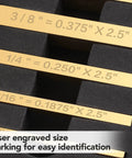 Solid Brass Setup Blocks Height Gauge Set Of Five with laser marked readouts for precise woodworking measurements.