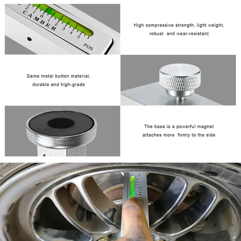 Adjustable Magnetic Wheel Camber And Caster Alignment Gauge Tool For Universal Tire Repair On Suv Truck Rv showing metal base and magnet.