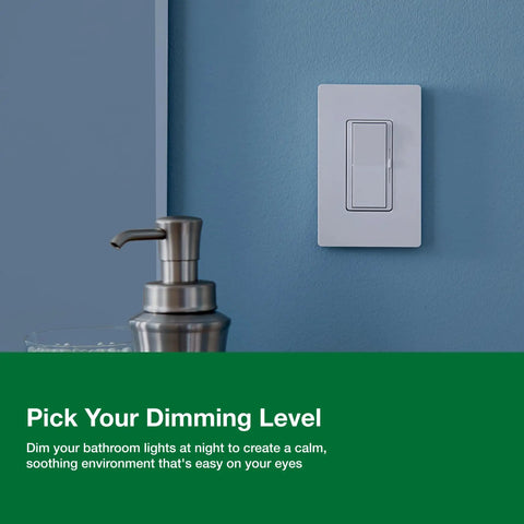 Smooth LED Dimming Diva Switch For Dimmable LED Halogen And Incandescent Bulbs No-Fuss Setup installed on wall