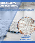 Polypropylene primary raw material pellets displayed in a warehouse setting with bags in the background.