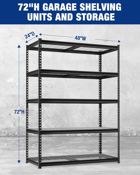 Built Tough Five Tier Heavy Duty Metal Shelving Unit With 4000 Lb Capacity, Adjustable Modular Rack For Garage Basement And Workshop Zero Hassle Organization