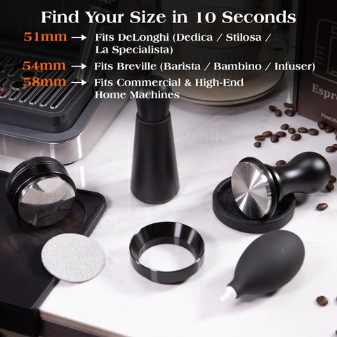 Complete 7 Piece 58mm Espresso Accessory Kit For Home Baristas With Tamper Distributor Puck Screen Dosing Funnel WDT Tool
