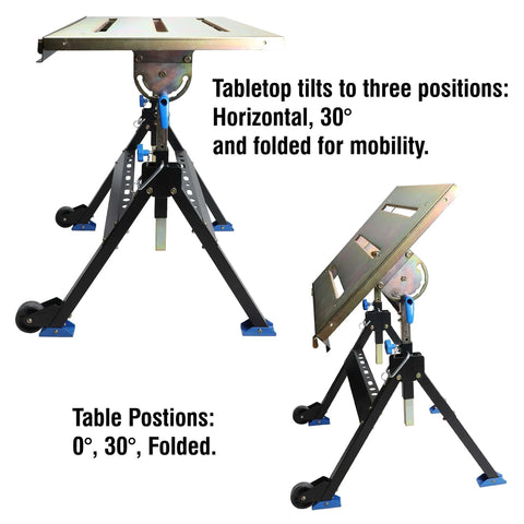 Adjustable Welding Table With Wheels Portable Steel Workbench 30 Inch By 20 Inch Tilting Top Foldable For Easy Storage