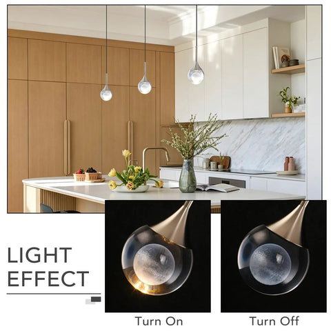 MKonpeny Modern Crystal Moon Pendant Light, 3000K 7W Led Pendant Light Kitchen Island, Brush Nickel Pendant Light in kitchen setting.