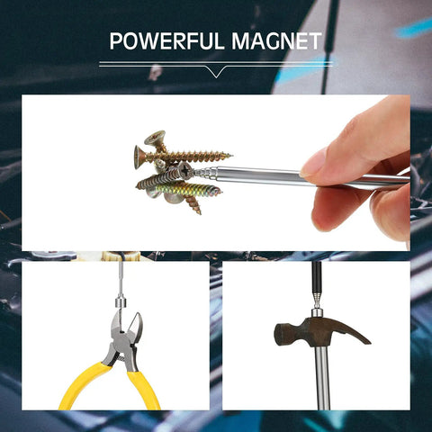 Demonstration of 4 Pieces Magnetic Telescoping Pick Up Tool Set With 25 Inch Extendable Magnets 3 Lb Lift Pocket Clip Black Finish