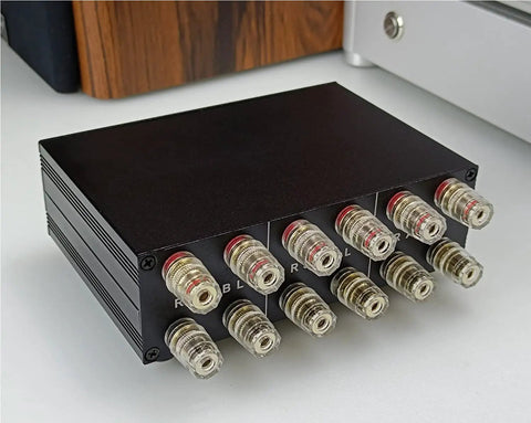 2 In 1 Out Amp And Speaker Switcher For Dual Amps Or Dual Speakers Reversible 1 In 2 Out Or 2 In 1 Out Selector Box, close-up view