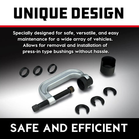 Upper Control Arm Bushing Service Tool Set For Ford GM And Chrysler Pro Grade Quick Press In And Out Kit With Adapters Display