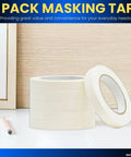 6 pack of beige painter tape for crisp lines and trim, 0.7 inch by 60 yards, displayed on a table with natural rubber adhesive.