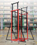 Heavy Duty Electric Lift Cart With Wireless Remote Foldable Work Platform Sturdy Steel Rig in warehouse with stacked boxes.
