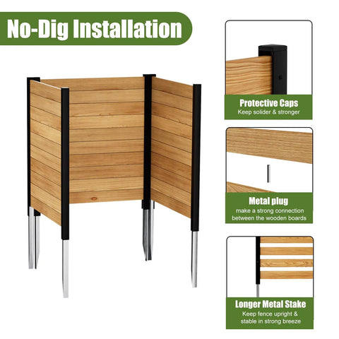 No Dig Wood Privacy Fence Panels 3 Panel 38W X 42H Outdoor Privacy Screen with no-dig installation and protective caps