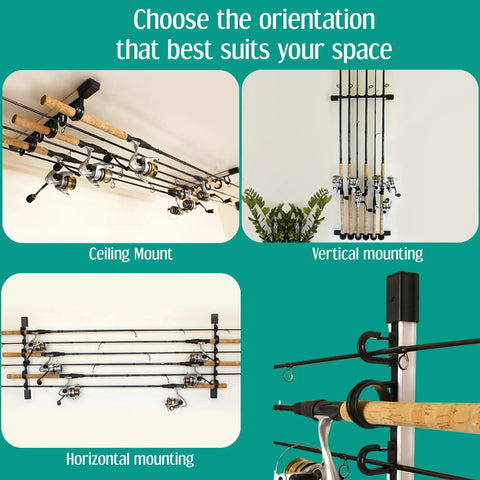 Holds Up To Six Fishing Rods And Reels In A Sturdy Wall Mount Rod Holder For Garage Organization, Vertical And Horizontal Rack