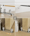 Stainless Steel Barn Door Floor Guide With Adjustable Ball Bearing Bottom Guide Wall Mount For Smooth Sliding Non Scratch Heavy Duty Sliding Door Hardware For Interior And Exterior Use, shown in various installation views.