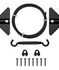 Anti Sag Gate Kit For Exterior Use With WeatherGuard Black Finish Includes Top And Bottom Corner Brackets Cable Clamps Cable Turnbuckle And Mounting Screws.
