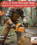 Person using electric chainsaw with Chainsaw Sharpener Jig Kit Pro Grade Portable Sharpening Tool With 3 Grinding Stones.