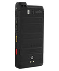 Built Like A Tank This Kickass Dual Sim Unlocked Device Packs 64Gb Storage and Lightning Fast 4G LTE Data Speeds Into A Rugged Black Android Phone Ready For Heavy Duty Use, back view.