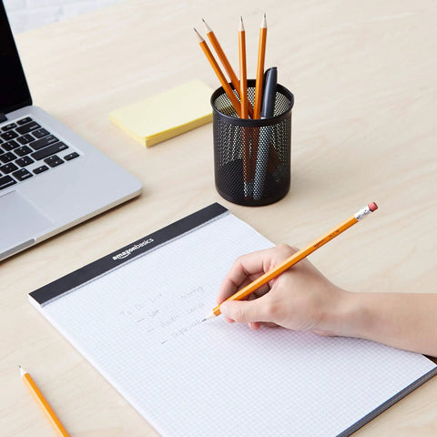 Pre Sharpened Number Two Hb Wood Cased Pencils With Top Erasers Smooth Writing Orange Pack Of Thirty Campus Crew Essentials Back To School Grind Stress Free Study Vibes For Every Student on desk with notepad.