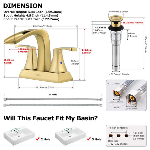 Waterfall Spout Two Handle Bathroom Faucet With Oil Rubbed Bronze Finish Includes Metal Pop Up Drain And Faucet Supply Lines 4 Inch Centerset For Three Hole Sinks No Fuss Durable Tarnish Scratch And Corrosion Resistant Doris 14069 dimensions and components overview with measurements