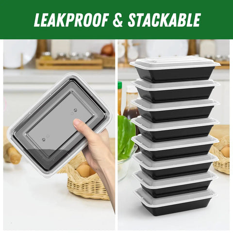 Stacked 32 Oz Meal Prep Containers Set, 50 Pack Reusable Food Storage Pans With Easy Open Lids, Leakproof and Food Safe