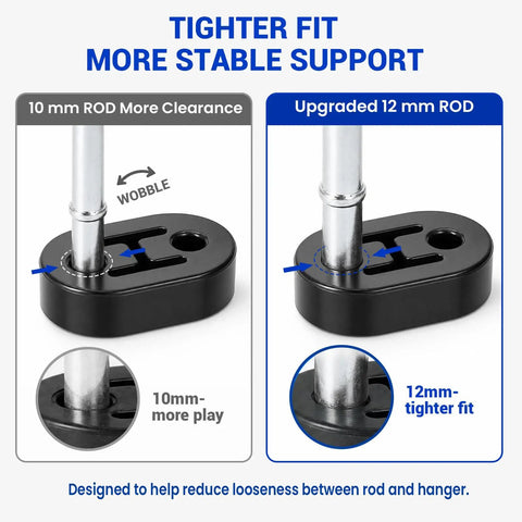 Ultimate 16 Piece Exhaust Hanger Kit featuring Heavy Duty Carbon Steel Rods With Rubber Mounts For Solid Installation And Smooth Ride, 12mm tighter fit rod