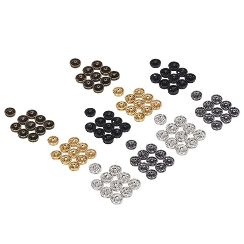Lightweight 5mm Snap Button Fasteners 100 Piece Set For Garments And Fabrics Five Color Assortment arranged on white surface