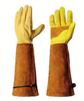Rugged Leather Work Gloves For Men And Women Built Tough Cowhide Gardening Gloves Puncture And Cut Resistant With Elbow-Length Gauntlet