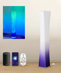 52 Inch RGB Color Changing Floor Lamp With Adjustable Brightness And Color Temperature, Purple Gradient Fabric Lampshade, remote control visible