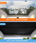 Tesla Model Y panoramic roof sunshade, Juniper color; heat-insulating, UV-protective, nano-reflective interior accessory.