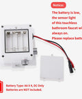 Battery compartment of Automatic Sensor Matte Black Touchless Bathroom Sink Faucet With Drain Assembly shown open.