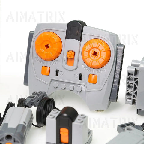 9-Piece Building Blocks Motor Kit With M And L Motors, Battery Box, Remote Control And Speed Adjust, Powers Multiple Motors For Complex Moving Models, Compatible With Major Toy Brick Brands, gray remote