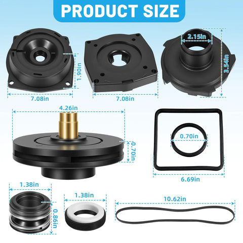 Drivetrain Upgrade Kit For Hayward Super Pump 1 HP Motors High Efficiency Drivetrain Kit For SP1600X Series Pool Pumps Replacement Drivetrain For SP1605X7 SP1607X10 SP1608X10 SP1610X15 SP1611X15 SP1615X20 SP1616X20 SP1621X25, black pump parts with dimensions