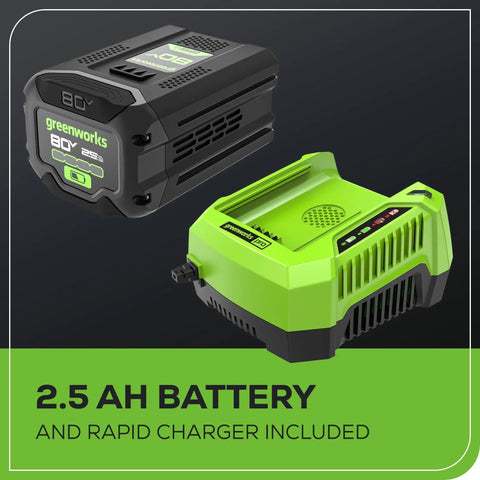 80V Cordless Leaf Blower With Brushless Motor, 700 CFM At 170 MPH Turbo, 2.5Ah battery and 40 minute rapid charger