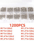 1200 Piece Miniature Self Tapping Screw Set Featuring Crosshead Drive And Rugged Carbon Steel Build For Diy Repairs And Furniture Assembly organized in a clear storage box.
