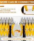 Adjustable Roller Stand For Conveyor With Locking Wheels Supports Up To 980 Lbs Expandable Infeed Outfeed Support System with connected rollers.