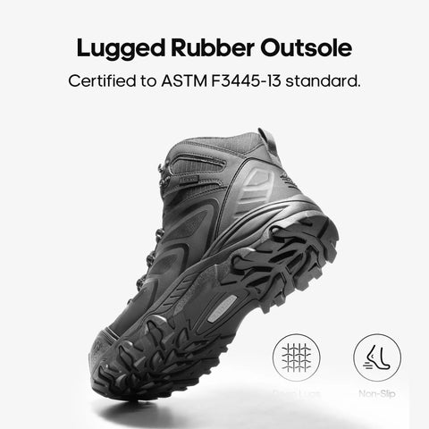 All Black Steel Toe Waterproof Work Boots For Men With Rugged Construction Durable Toe Cap ASTM 2413 18 Safety Rating And Slip Resistant Sole Armadillo STL Built Tough For The Jobsite with lugged rubber outsole