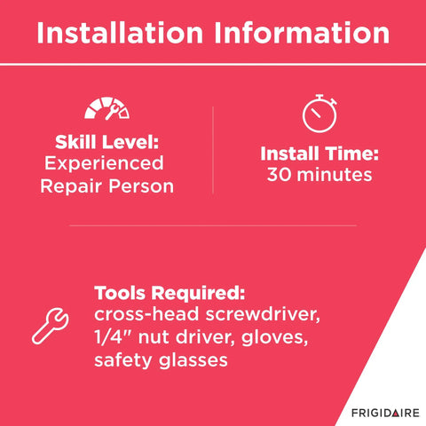 Installation information for Stovetop Surface Element Receptacle And Wire Kit, 30 min install, tools listed, Frigidaire brand.
