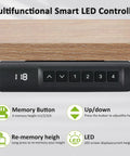 Upgraded 55 Inch Oak Gray Electric Standing Desk With Memory Settings, showing smart LED controller with adjustment buttons.