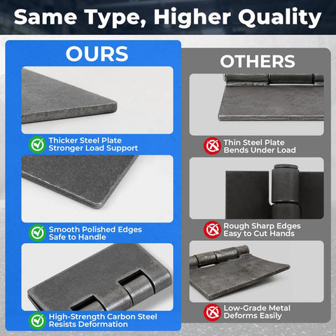 Comparison of Tough As Nails 3 Inch Weld On Hinges Heavy Duty Carbon Steel Butt Hinges showing quality and features.