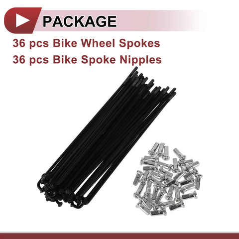 12G 36 Bicycle Spokes 131mm Long 2.5mm Diameter 45 Steel Black Wheel Spokes For Front And Rear Wheels Replacement With Nipples